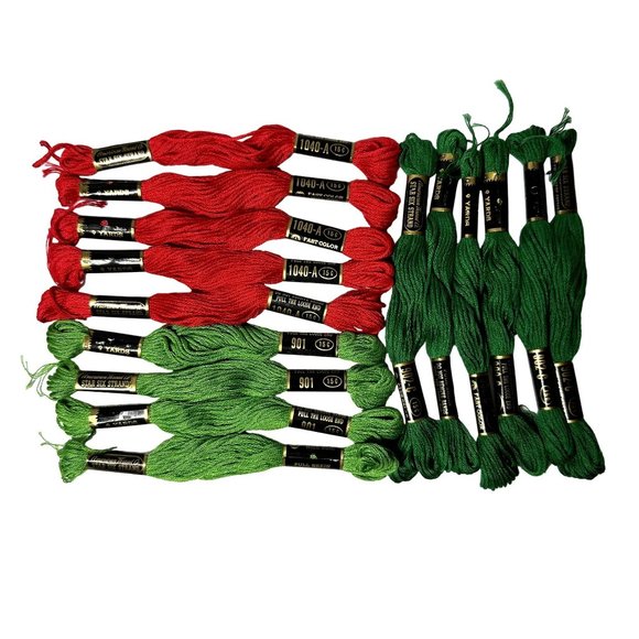 American Thread Co 15 Skeins Star Six Strand Embroidery Floss Red & Green READ - Picture 1 of 1